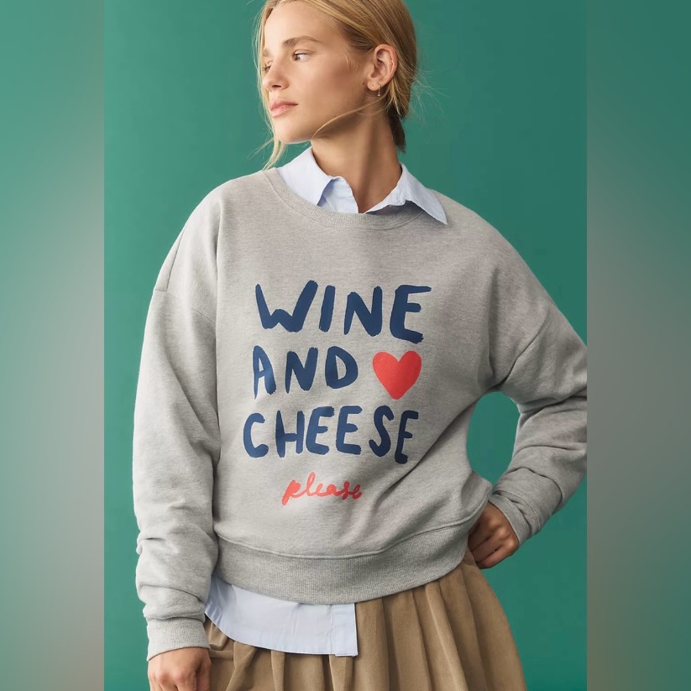 $88 Anthropologie Maeve X Jordan Nickson Wine & Cheese Graphic Sweatshirt XS - Picture 3 of 13
